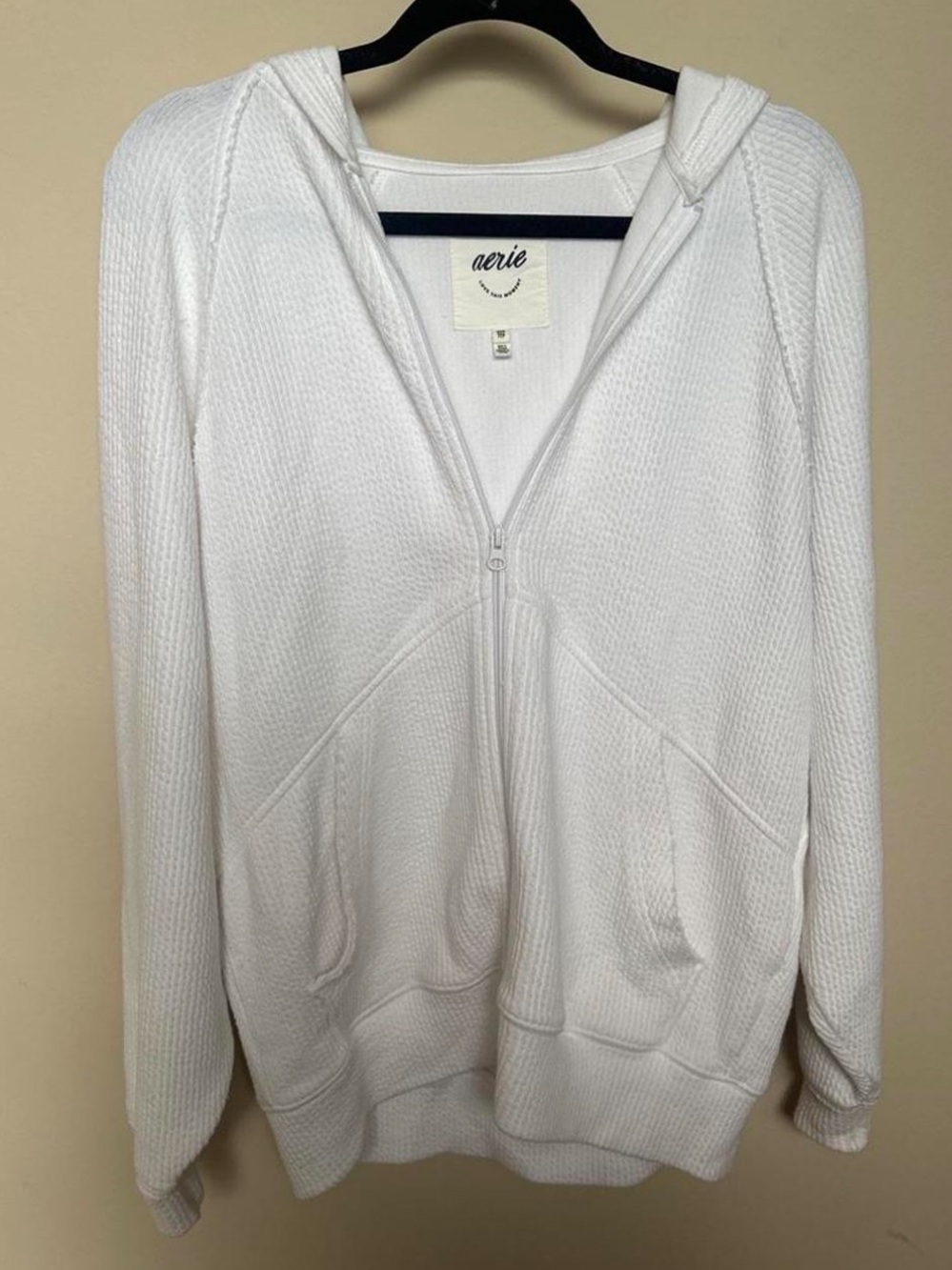 aerie Men's White Zip Hoodie Sweater